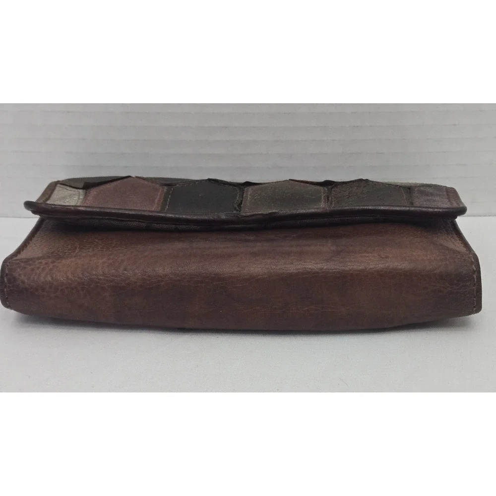 Vintage Fossil Leather Patchwork Trifold Wallet Emory Clutch Boho Y2K 1954